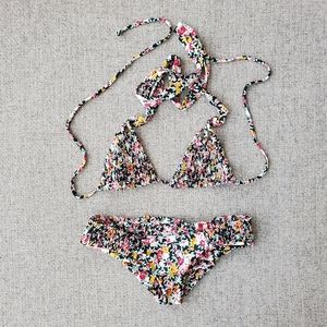 Tori Praver seersucker floral bikini XS